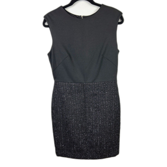 NWT Ann Taylor Black Sleeveless Sheath Dress Tweed Shimmer Bottom Petite 6 6P - Picture 1 of 12